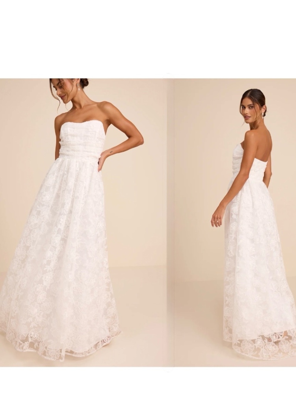 NWOT Lulus Roslyn White Embroidered Strapless Bustier Maxi Wedding Dress M